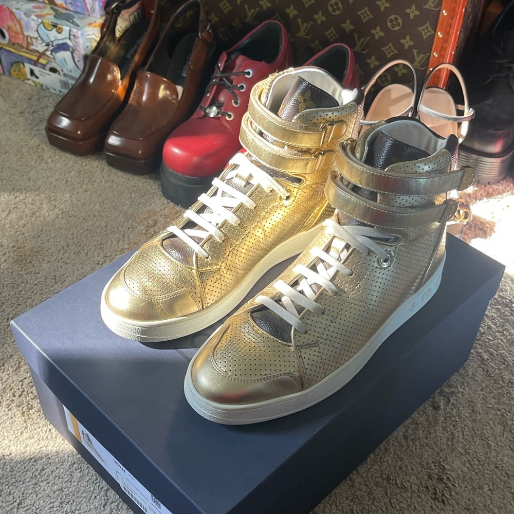 Louis Vuitton Women’s Gold Hightop Boombox Sneaker Boot - Velcro Authentic Sz 38 - Picture 13 of 15